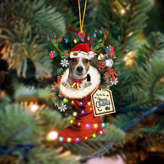 Ornament- Jack Russell Terrier 1-Xmas Boot-Two Sided Ornament, Happy Christmas Ornament, Car Ornament - Thegiftio UK
