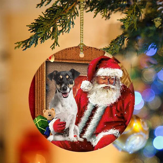 Ornament- Jack Russell Terrier With Santa Christmas Ornament, Happy Christmas Ornament, Car Ornament - Thegiftio UK