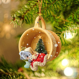 Ornament- Koala Sleeping in a tiny cup Christmas Holiday-Two Sided Ornament, Christmas Ornament, Car Ornament - Thegiftio UK