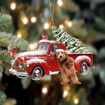Ornament- Labradoodle 3-Cardinal & Truck Two Sided Ornament, Happy Christmas Ornament, Car Ornament - Thegiftio UK