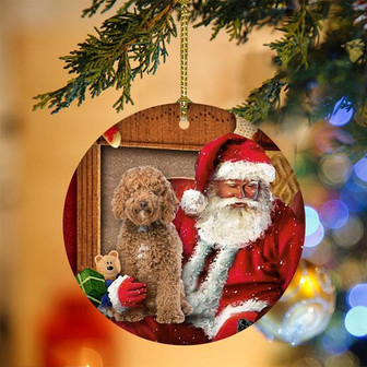 Ornament- Labradoodle With Santa Christmas Ornament, Happy Christmas Ornament, Car Ornament - Thegiftio UK