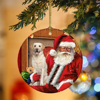 Ornament- Labrador Retriever With Santa Christmas Ornament, Happy Christmas Ornament, Car Ornament - Thegiftio UK