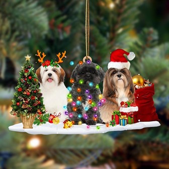 Ornament- Lhasa Apso-Christmas Dog Friends Hanging Ornament, Happy Christmas Ornament, Car Ornament - Thegiftio UK