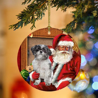 Ornament- Lhasa Apso With Santa Christmas Ornament, Happy Christmas Ornament, Car Ornament - Thegiftio UK