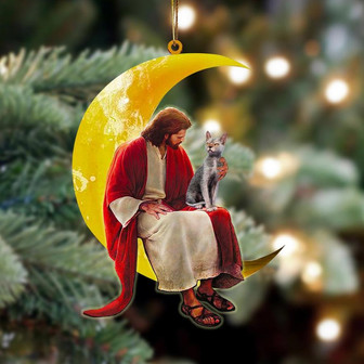 Ornament- Lykoi And Jesus Sitting On The Moon Hanging Ornament Dog Ornament, Car Ornament, Christmas Ornament - Thegiftio UK