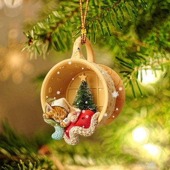 Ornament- Maine Coon Sleeping In A Cup Christmas Ornament Dog Ornament, Car Ornament, Christmas Ornament - Thegiftio UK