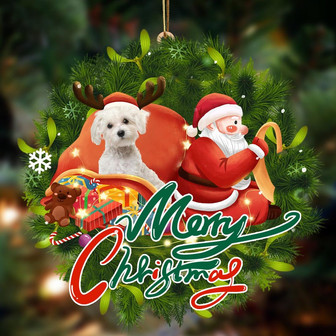 Ornament- Maltes-Santa & dog Hanging Ornament, Happy Christmas Ornament, Car Ornament - Thegiftio UK