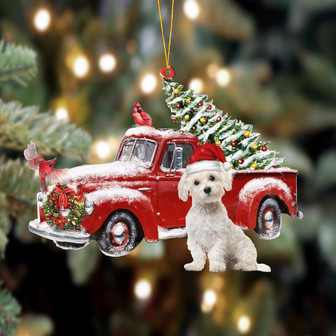 Ornament- Maltese-Cardinal & Truck Two Sided Ornament, Happy Christmas Ornament, Car Ornament - Thegiftio UK