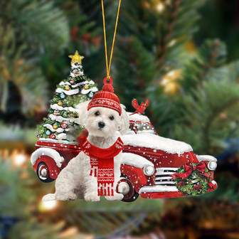 Ornament- Maltese-Christmas Car Two Sided Ornament, Happy Christmas Ornament, Car Ornament - Thegiftio UK