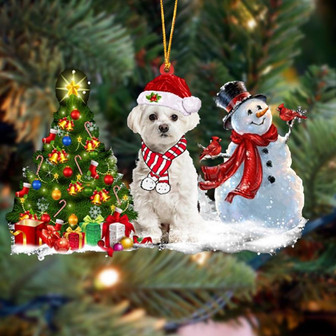Ornament- Maltese Christmas Snow Hanging Ornament Dog Ornament, Car Ornament, Christmas Ornament - Thegiftio UK