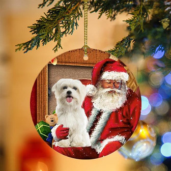 Ornament- Maltese With Santa Christmas Ornament, Happy Christmas Ornament, Car Ornament - Thegiftio UK