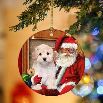 Ornament- Maltipoo With Santa Christmas Ornament, Happy Christmas Ornament, Car Ornament - Thegiftio UK