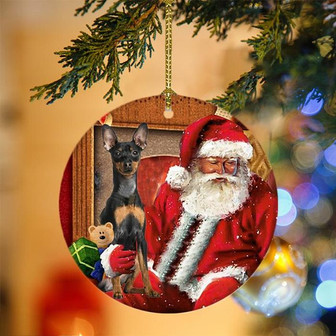 Ornament- Miniature Pinscher With Santa Christmas Ornament, Happy Christmas Ornament, Car Ornament - Thegiftio UK