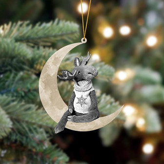 Ornament- Moose Sits On The Moon Hanging Ornament Dog Ornament, Car Ornament, Christmas Ornament - Thegiftio UK