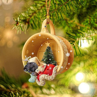 Ornament- Moose Sleeping in a tiny cup Christmas Holiday-Two Sided Ornament, Christmas Ornament, Car Ornament - Thegiftio UK