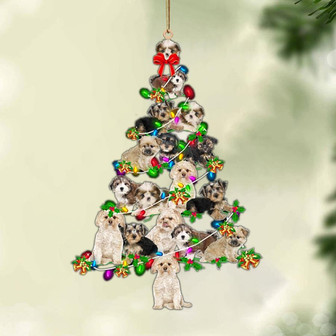 Ornament- Morkie-Christmas Tree Lights-Two Sided Ornament, Happy Christmas Ornament, Car Ornament - Thegiftio UK