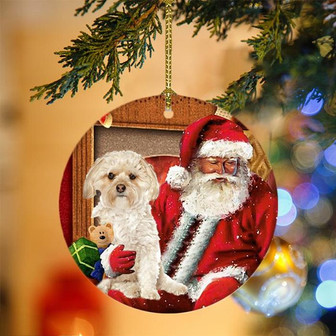 Ornament- Morkie With Santa Christmas Ornament, Happy Christmas Ornament, Car Ornament - Thegiftio UK