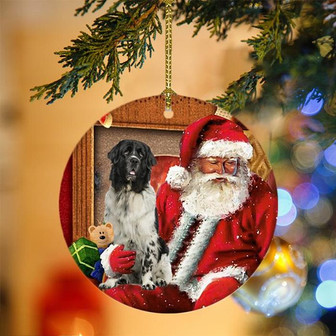 Ornament- Newfounderland With Santa Christmas Ornament, Happy Christmas Ornament, Car Ornament - Thegiftio UK