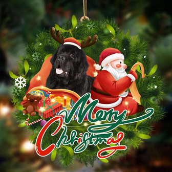 Ornament- Newfoundland-Santa & dog Hanging Ornament, Happy Christmas Ornament, Car Ornament - Thegiftio UK