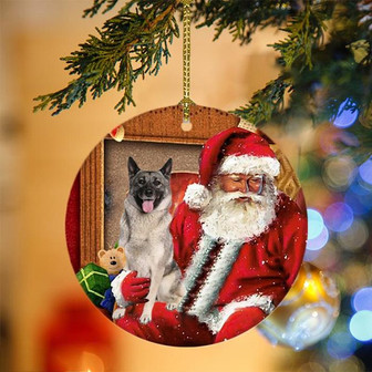 Ornament- Norwegian Elkhound With Santa Christmas Ornament, Happy Christmas Ornament, Car Ornament - Thegiftio UK