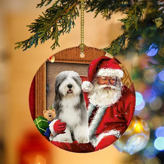Ornament- Old English Sheepdog With Santa Christmas Ornament, Happy Christmas Ornament, Car Ornament - Thegiftio UK