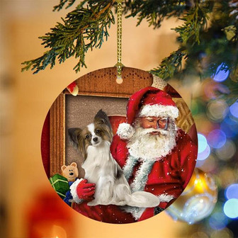 Ornament- Papillion With Santa Christmas Ornament, Happy Christmas Ornament, Car Ornament - Thegiftio UK