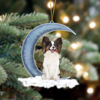 Ornament- Papillon Sits On The Moon Hanging Ornament Dog Ornament, Car Ornament, Christmas Ornament - Thegiftio UK