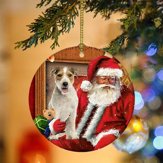 Ornament- Parson Russell Terrier With Santa Christmas Ornament, Happy Christmas Ornament, Car Ornament - Thegiftio UK
