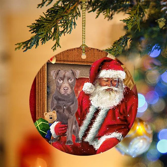 Ornament- Patterdale Terrier With Santa Christmas Ornament, Happy Christmas Ornament, Car Ornament - Thegiftio UK