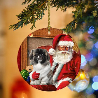 Ornament- Pekingese With Santa Christmas Ornament, Happy Christmas Ornament, Car Ornament - Thegiftio UK