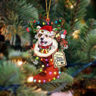 Ornament- Pembroke Welsh Corgi 1-Xmas Boot-Two Sided Ornament, Happy Christmas Ornament, Car Ornament - Thegiftio UK