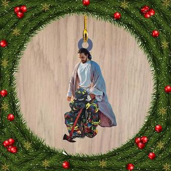 Ornament - Personalized Name, Firefighter and Jesus Ornament Hanger Decor, Custom Shaped Flat Ornament Christmas, Christmas Decor - Thegiftio UK