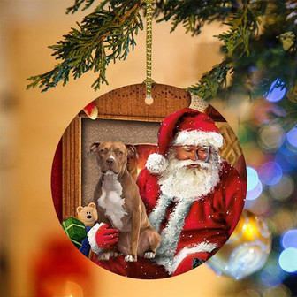 Ornament- Pit Bull With Santa Christmas Ornament, Happy Christmas Ornament, Car Ornament - Thegiftio UK