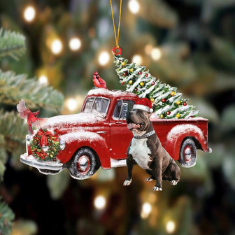 Ornament- Pitbull 2-Cardinal & Truck Two Sided Ornament, Happy Christmas Ornament, Car Ornament - Thegiftio UK