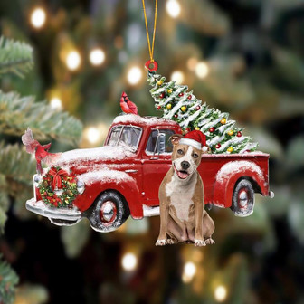 Ornament- Pitbull-Cardinal & Truck Two Sided Ornament, Happy Christmas Ornament, Car Ornament - Thegiftio UK