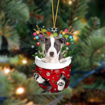 Ornament- Pitbull-In Christmas Pocket Two Sides Ornament, Happy Christmas Ornament, Car Ornament - Thegiftio UK