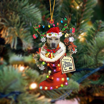 Ornament- Pitbulll 1-Xmas Boot-Two Sided Ornament, Happy Christmas Ornament, Car Ornament - Thegiftio UK