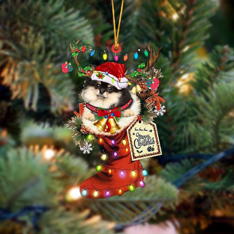 Ornament- Pomeranian 1-Xmas Boot-Two Sided Ornament, Happy Christmas Ornament, Car Ornament - Thegiftio UK