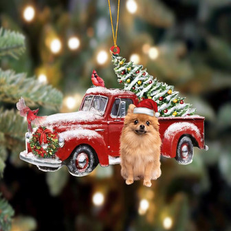Ornament- Pomeranian 2-Cardinal & Truck Two Sided Ornament, Happy Christmas Ornament, Car Ornament - Thegiftio UK