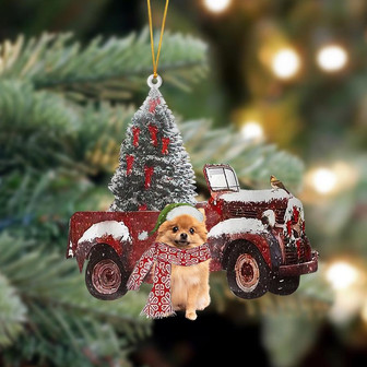 Ornament- Pomeranian 2-Christmas Truck Two Sided Ornament, Happy Christmas Ornament, Car Ornament - Thegiftio UK