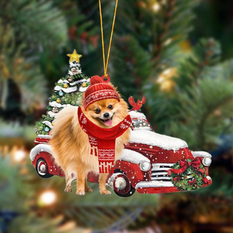 Ornament- Pomeranian-Christmas Car Two Sided Ornament, Happy Christmas Ornament, Car Ornament - Thegiftio UK