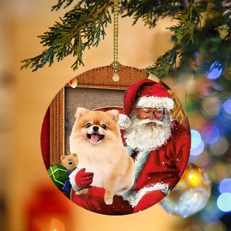 Ornament- Pomeranian With Santa Christmas Ornament, Happy Christmas Ornament, Car Ornament - Thegiftio UK