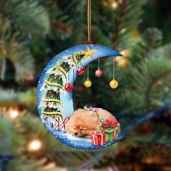 Ornament- Pomeranian-Sleep On The Moon Christmas Two Sided Ornament, Happy Christmas Ornament, Car Ornament - Thegiftio UK