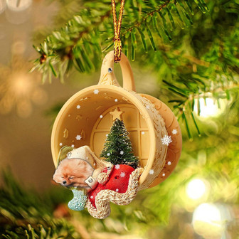 Ornament- Pomeranian Sleeping In A Cup Christmas Ornament Dog Ornament, Car Ornament, Christmas Ornament - Thegiftio UK