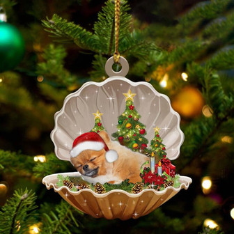 Ornament- Pomeranian-Sleeping Pearl in Christmas Two Sided Ornament, Happy Christmas Ornament, Car Ornament - Thegiftio UK