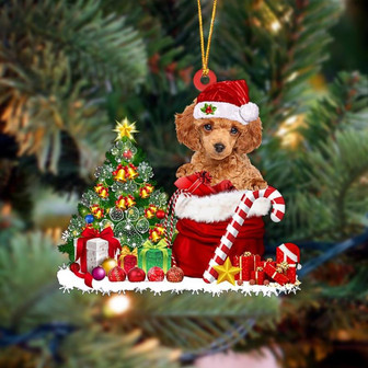 Ornament- Poodle Gift Bag Merry Christmas Ornament Dog Ornament, Car Ornament, Christmas Ornament - Thegiftio UK