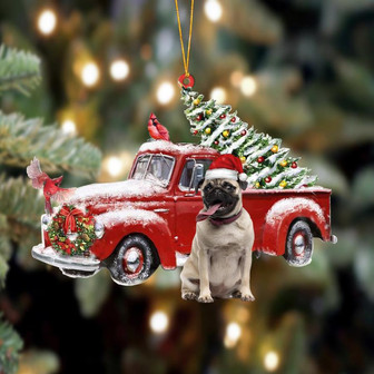 Ornament- Pug 1-Cardinal & Truck Two Sided Ornament, Happy Christmas Ornament, Car Ornament - Thegiftio UK