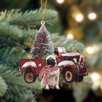 Ornament- Pug 1-Christmas Truck Two Sided Ornament, Happy Christmas Ornament, Car Ornament - Thegiftio UK