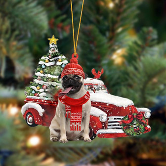 Ornament- Pug 3-Christmas Car Two Sided Ornament, Happy Christmas Ornament, Car Ornament - Thegiftio UK