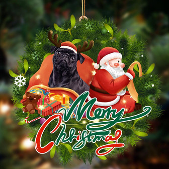 Ornament- Pug black-Santa & dog Hanging Ornament, Happy Christmas Ornament, Car Ornament - Thegiftio UK